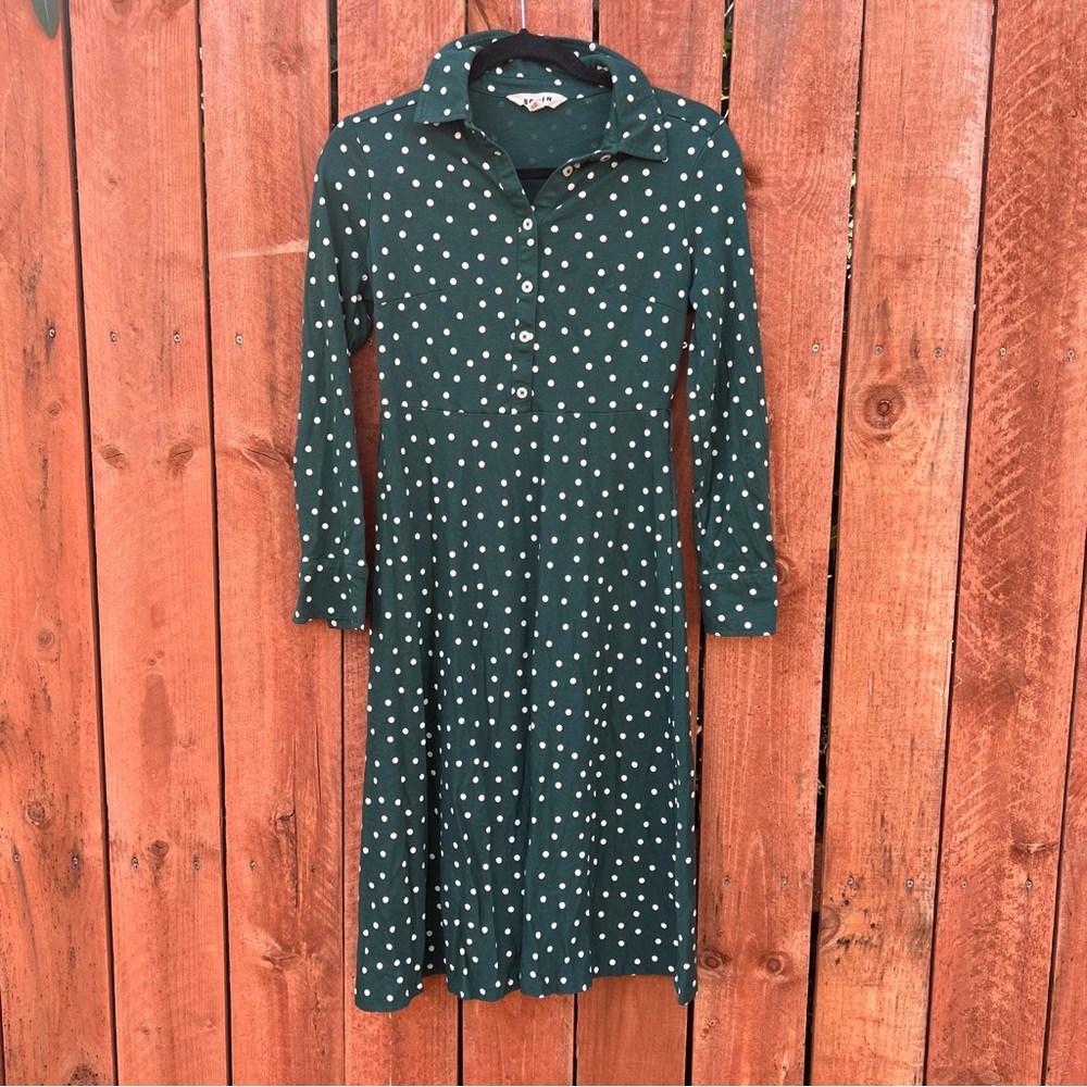 Boden Green Long Sleeve Notched Collar Shirt Dress